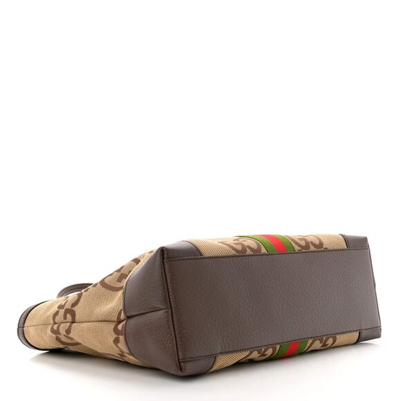 GUCCI Ophidia Jumbo GG Medium Tote Bag in Camel & Ebony Canvas Leather NEW - Picture 5 of 16